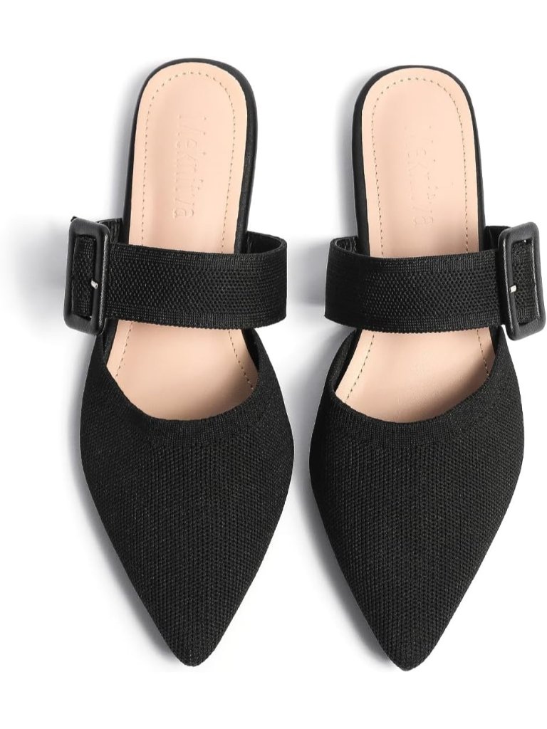 Women's Black Flats Slip On Mules Backless Width Mules Mule Slides Sandals